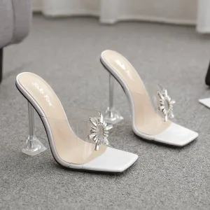 Doorzichtig Sexy Witte Straatkleding Sandalen Dames 2020 Rhinestone 11 Cm Naaldhakken Stiletto Peep Toe Sandalen