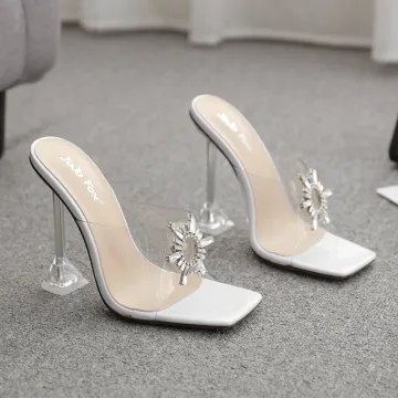 Transparent Sexy White Street Wear Womens Sandals 2020 Rhinestone 11 Cm Stiletto Heels Open Peep Toe Sandals