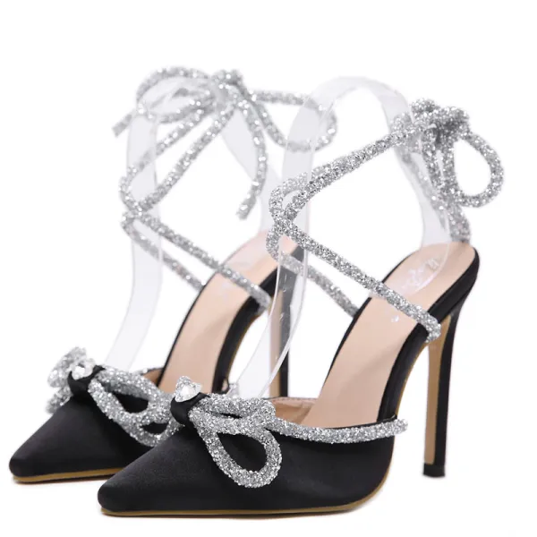Charming Black Evening Party Rhinestone Womens Sandals 2020 Glitter Bow ...