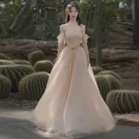 Charmant Champagner Glanz Pailletten Ballkleider 2021 A Linie Off Shoulder Kurze Ärmel Rückenfreies Lange Ball Festliche Kleider