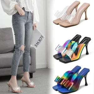 Snygga Fina Gatukläder Sommar Rosett Toffel Flip Flops 2020 9 Cm Stilettklackar Peep Toe Sandaler Dam