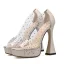 Transparent Gold Cocktail Party Rhinestone Womens Sandals 2020 13 cm Thick Heels Open / Peep Toe Sandals