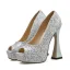 Scintillantes Argenté Club de carnaval Paillettes Sandales Femme 2020 13 cm Talons Épais Peep Toes / Bout Ouvert Sandales