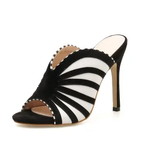 Unika Svarta Gatukläder Sebramönster Sandaler Dam 2020 11 Cm Stilettklackar Peep Toe Sandaler