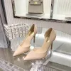 Hermoso Nude Oficina OL Charol Zapatos De Mujer 2020 Cuero 9 cm Stilettos / Tacones De Aguja Punta Estrecha De Tacón