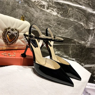 Charmant Zwarte Straatkleding Sandalen Dames 2020 Leer 8 Cm Naaldhakken Stiletto Spitse Neus Sandalen