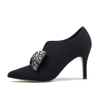 Eenvoudige Zwarte Toevallig Suede Dames Laarzen 2020 Leer Rhinestone Strik 8 Cm Naaldhakken Stiletto Spitse Neus Laarzen