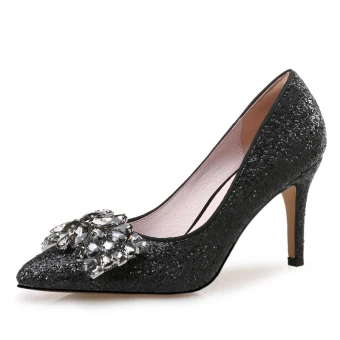 Charming Glitter Sequins Silver Wedding Shoes 2020 Leather Rhinestone 3 Cm Stiletto Heels Low Heel Pointed Toe Wedding Pumps