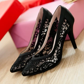 Fashion Black Prom Lace Pumps 2020 Satin 8 Cm Stiletto Heels Pointed Toe Pumps