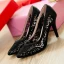 Mode Noire Promo En Dentelle Escarpins 2020 Satin 8 cm Talons Aiguilles À Bout Pointu Escarpins