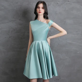 Fashion Mint Green Homecoming Satin Graduation Dresses 2021 A Line Princess Pearl One Shoulder Sleeveless Knee Length Formal Dresses