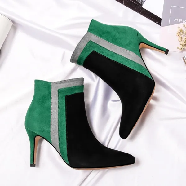 Modest / Simple Green Black Casual Suede Womens Boots 2020 8 cm Stiletto Heels Pointed Toe Boots