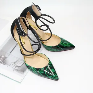 Chic Belle Vert Vêtement De Rue Sandales Femme 2020 Bride Cheville 12 Cm Talons Aiguilles À Bout Pointu Sandales