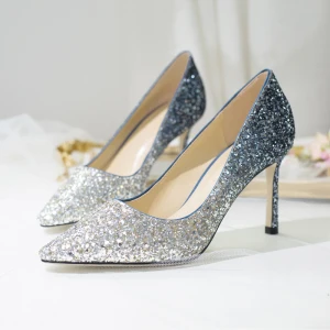 Scintillantes Charmant Argenté Soirée Cuir Paillettes Escarpins 2020 8 Cm Talons Aiguilles À Bout Pointu Escarpins