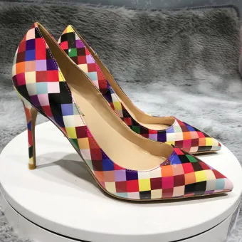 Chic Beautiful Multi Colors Striped Street Wear Pumps 2020 12 Cm Stiletto Heels Pointed Toe Pumps