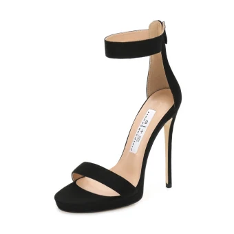 Sexy Noire Club De Carnaval Sandales Femme 2020 Cuir Bride Cheville 12 Cm Talons Aiguilles Peep Toes Bout Ouvert Sandales