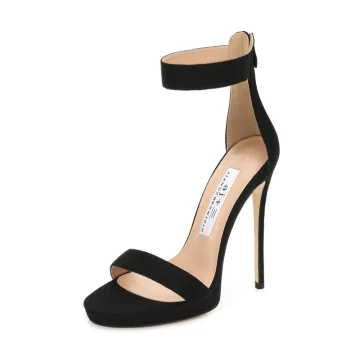 Sexy Black Rave Club Womens Sandals 2020 Leather Ankle Strap 12 Cm Stiletto Heels Open Peep Toe Sandals