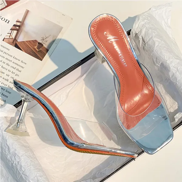 Doorzichtig Zomer Zilveren Straatkleding Sandalen Dames 2020 9 cm Naaldhakken / Stiletto Peep Toe Sandalen