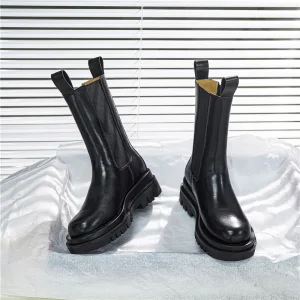 Fashion Chic Beautiful Black Street Wear Leather Round Toe Womens Boots 2020