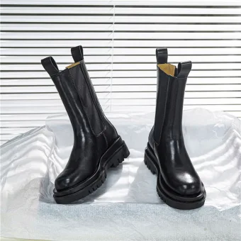 Fashion Chic Beautiful Black Street Wear Leather Round Toe Womens Boots 2020