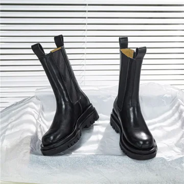 Mode Schöne Schwarz Strassenmode Leder Runde Zeh Stiefel Damen 2020