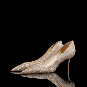Glittrande Guld Paljetter Läder Brudskor 2021 8 Cm Stilettklackar Spetsiga Bröllop Pumps Högklackade
