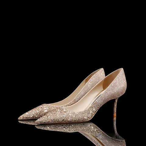 Sparkly Gold Sequins Leather Wedding Shoes 2021 8 cm Stiletto Heels Pointed Toe Wedding Pumps High Heels