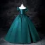 Demure Dark Green Beading Sequins Prom Dresses 2025 Ball Gown Off-The-Shoulder Satin Short Sleeve Backless Floor-Length / Long Prom Formal Dresses