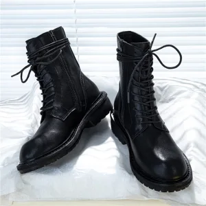 Chic Beautiful Black Winter Street Wear Leather Round Toe Womens Boots 2020