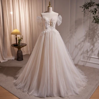 Chic Belle Beige Perlage Perle Paillettes Robe De Bal 2023 Robe Boule Bretelles Spaghetti Manches Courtes Dos Nu Longue Promo Robe De Ceremonie