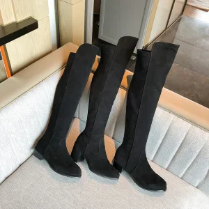 Chic Beautiful Winter Black Street Wear Suede Womens Boots 2020 7 Cm Thick Heels Round Toe Boots