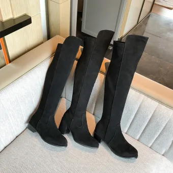 Chic Beautiful Winter Black Street Wear Suede Womens Boots 2020 7 Cm Thick Heels Round Toe Boots