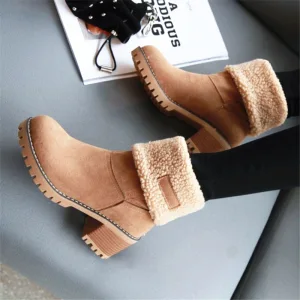 Blijf Warm Winter Bruin Straatkleding Suede Enkellaarsjes Enkellaarzen Snowboots 2020 5 Cm Dikke Hak Ronde Neus Dames Laarzen