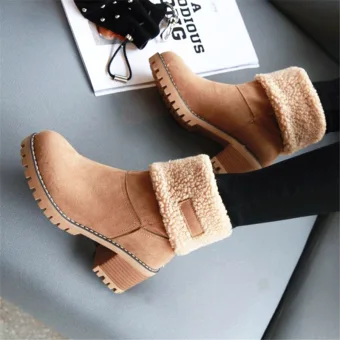 Keep Warm Winter Brown Street Wear Suede Ankle Snow Boots 2020 5 Cm Thick Heels Round Toe Womens Boots