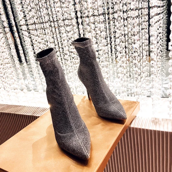 Uroczy Moda Srebrny Przypadkowy Cekiny Botki Buty Damskie 2020 8 cm Szpilki Szpiczaste Boots