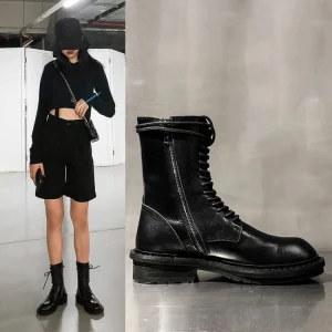 Fashion Fall Black Street Wear Flat Womens Boots 2020 Round Toe Ankle Boots