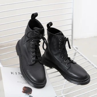 Fashion Winter Black Casual Leather Flat Round Toe Womens Boots 2020
