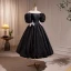 Chic / Beautiful Black Pearl Graduation Dresses 2023 A-Line / Princess Off-The-Shoulder Puffy Short Sleeve Bow Floor-Length / Long Prom Formal Dresses