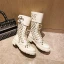 Fashion White Street Wear Pierced Ankle Womens Boots 2020 Leather 3 cm Low Heel Thick Heels Round Toe Boots