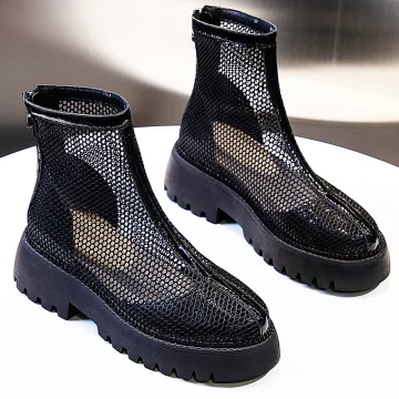 Chic Beautiful Summer Black Casual Pierced Womens Boots 2020 Round Toe Flat Boots