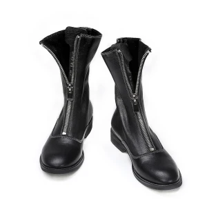 Modest Simple Winter Black Street Wear Leather Ankle Womens Boots 2020 3 Cm Thick Heels Low Heel Round Toe Boots
