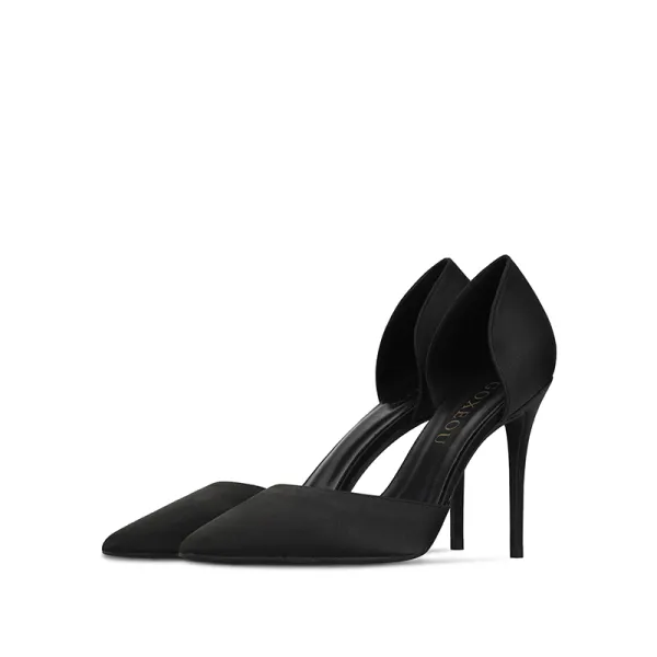 Élégant Noire 10 cm Promo Couleur Unie 2020 Talons Hauts Satin Été À Bout Pointu Talons Aiguilles Sandales Femme Chaussures Femmes