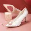 Charmant Ivoire Satin Faux Diamant Chaussure De Mariée 2020 Perle 8 cm Talons Aiguilles À Bout Pointu Mariage Escarpins