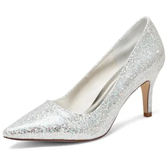 Bling Bling Silver Sequins Wedding Shoes 2024 8 Cm Stiletto Heels Pointed Toe Wedding Pumps High Heels