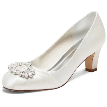 Elegant Ivory Rhinestone Wedding Shoes 2024 6 Cm Thick Heels Pointed Toe Wedding Pumps High Heels