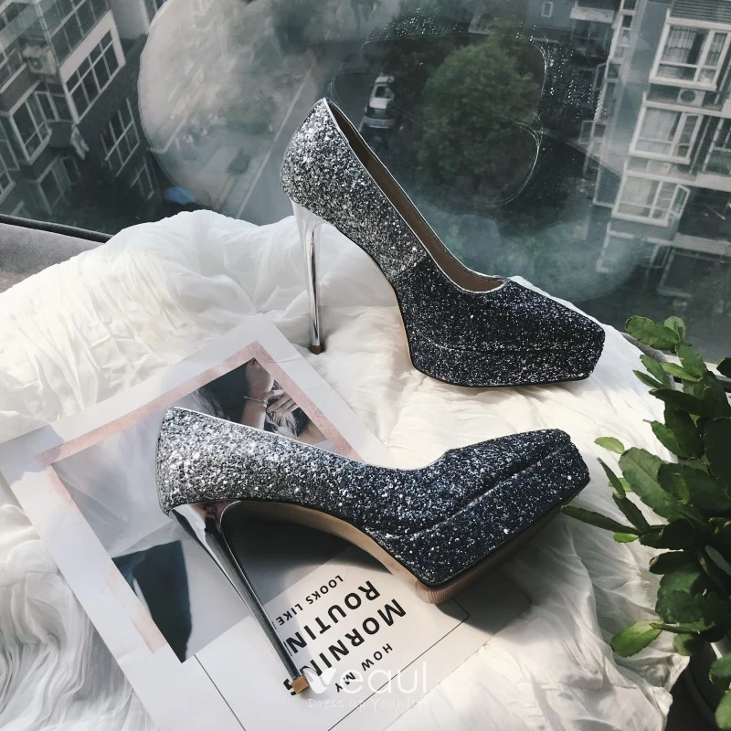 Silver evening pumps outlet