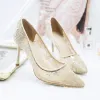 Chic / Beautiful Summer Wedding Shoes 2018 Leather Lace 8 cm Stiletto Heels Pointed Toe Wedding Pumps