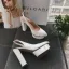 Piękne Białe Przypadkowy Slingback Sandały Damskie 2020 Skórzany 12 cm Grubym Obcasie Szpiczaste Sandały