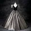 Classy Black Glitter Prom Dresses 2025 Ball Gown Square Neckline Puffy Short Sleeve Backless Floor-Length / Long Prom Formal Dresses