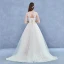 Elegant Handmade  Champagne Wedding Dresses 2017 A-Line / Princess Scoop Neck Sleeveless Appliques Flower Lace Backless Beading Rhinestone Court Train